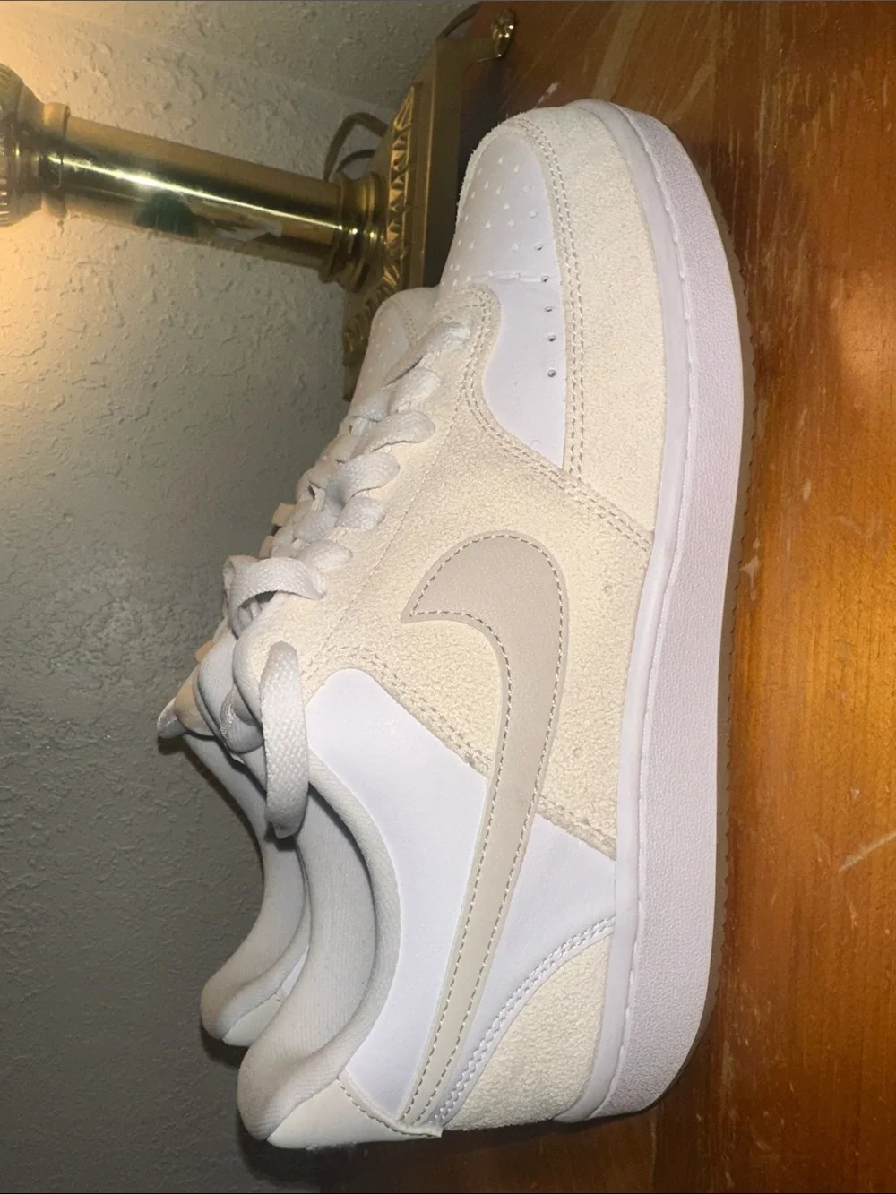 Nike White and Cream Low-Top Sneakers with Suede Accents
